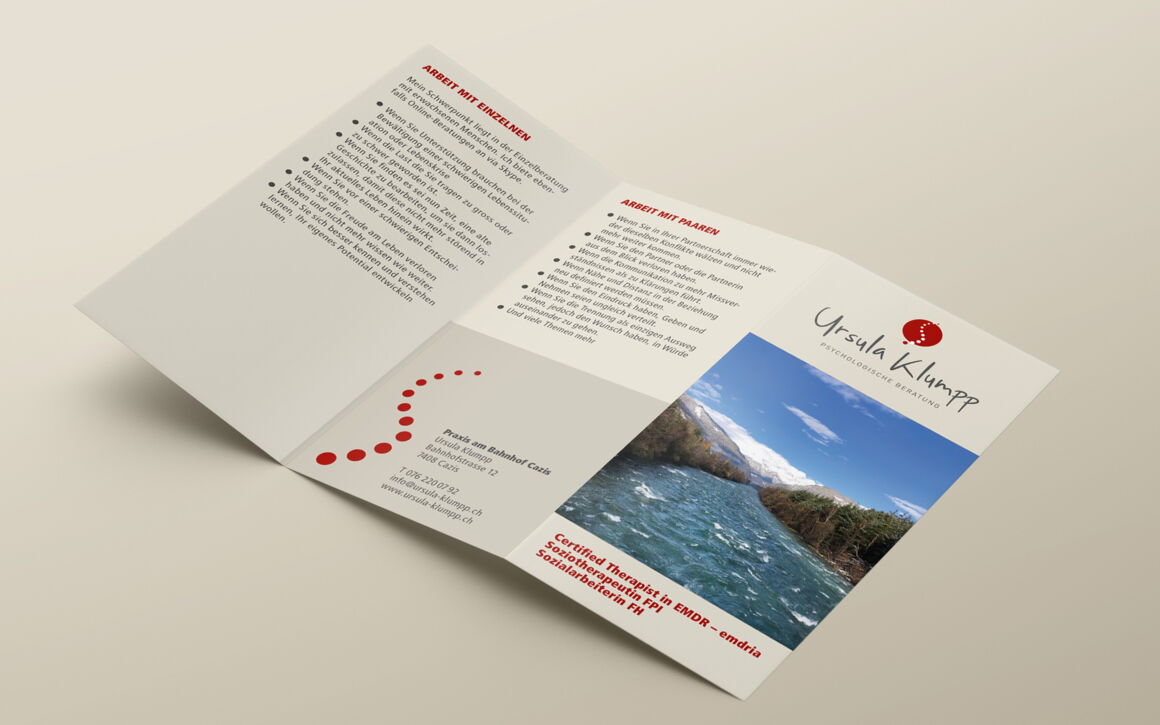 Ursula Klumpp, Psychologische Beratung, Cazis: Logo, Visitenkarte, Falzflyer, Website, Portraibild
